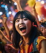 盛り上がる群衆の中にいる少女のアップ